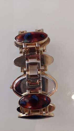 Xavier Retro Ladies Wrist Watch Faux Totoiseshell Bracelet Gold Tone 7.25" Runs - 第 6/7 張圖片
