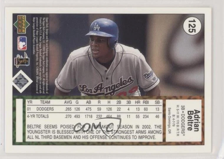 2002 Upper Deck Authentics Adrian Beltre #125 HOF - Image 2 of 2