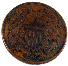 1865 TWO 2 CENT AU+ FULL MOTTO " IN GOD WE TRUST " ALL LINES PRESENT & DETAILED