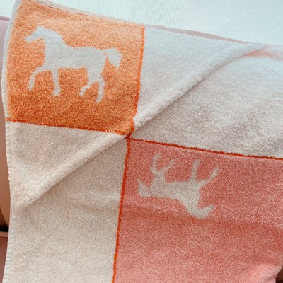 Hermes Baby Bath Towel orange pink white girls gift luxury horse