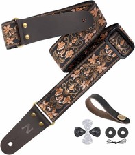 Guitar Strap, 2" Jacquard Embroidery Guitar Straps, Full Grain Leather Ends with