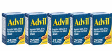 5x Advil Ibuprofen Coated Caplets Pain Reliever and Fever Reducer 200 MG 24Ct