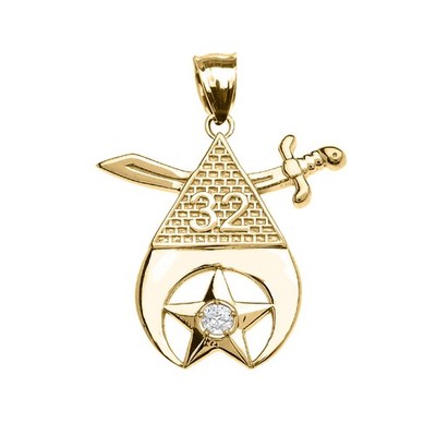 Gold Freemason 32nd Degree Diamond Star Eye Of Providence Pendant Necklace