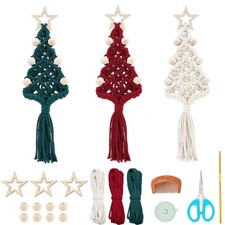 PLIGREAT 3 Sets DIY Macrame Christmas Tree Kit red and green