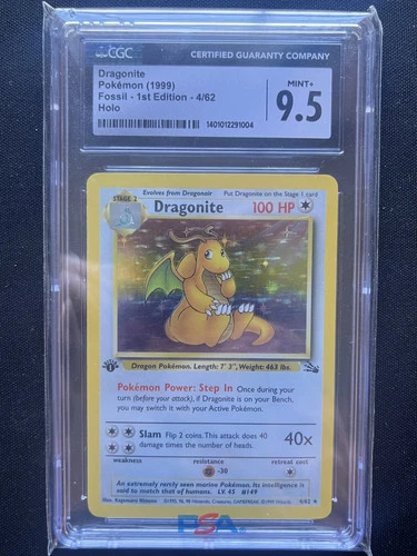 1st Edition Pokemon Dragonite Fossil Holo Rare #4 CGC 9.5