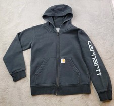 Carhartt Hoodie Boys Medium 10/12 Black Full Zip Spellout Logo Jacket