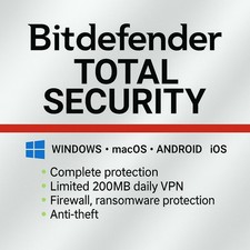 Bitdefender Total Security 2026 Antivirus  1  5 Devices  2  5 Year License