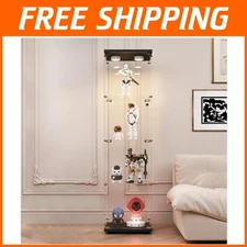 Lockable Glass Display Cabinet w/ LED Lights, 4-Shelf Black