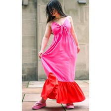 Tabitha Brown Target Linen Tie-Front Maxi Dress Pink Red Size Small