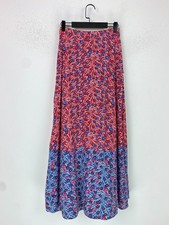 Fat Face Red Blue Floral Maxi Boho Skirt Mid Rise Tiered Hem UK 6