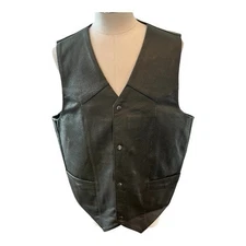 First Classics Men’s Sz 2X/XL Black Leather Conceal Carry Biker Motorcycle Vest