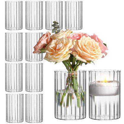Glass Cylinder Vases Pack of 12, Clear Ribbed Bud Vases for Centerpieces Weed...