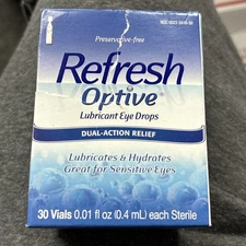 Refresh Optive Lubricant Eye Drops Single-Use 30ct Exp: 11/26 Brkn Box
