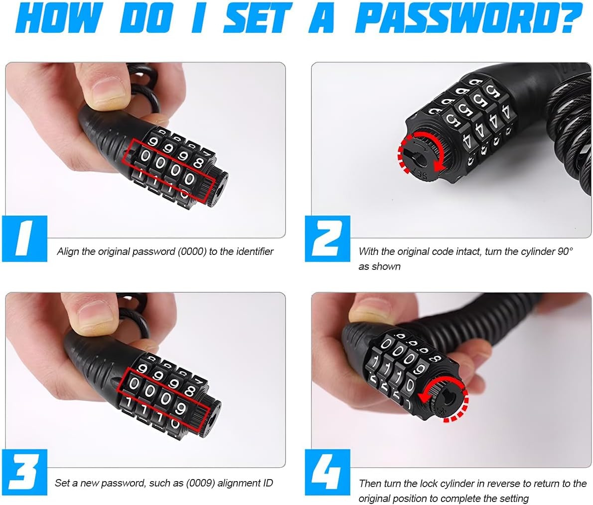 Retractable Small Bike Cable Lock with 4 Digit Combination Code, Anti Theft Lock