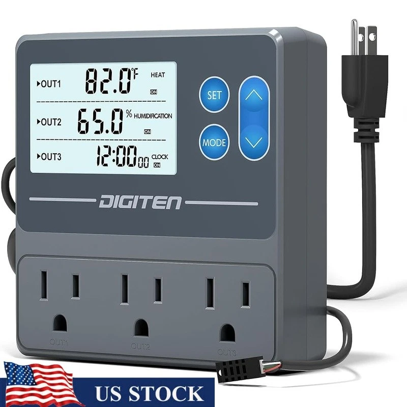 3 in 1 Temperature Humidity Timer Controller Grow Tent Greenhouse Reptile Tank