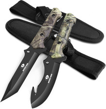 Mossy Oak Fixed Blade Hunting Knife Set - 2 Piece, Full Tang Handle Straight Edg