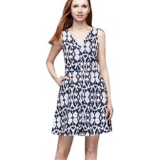 Gap Dress Size 6 100%  Linen Double V Neck Sleeveless Navy Blue White Lined