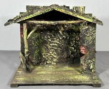 Vintage German Putz Nativity Stable Bark & Wood Creche 11” for 3-4" Figures