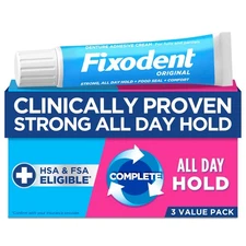 Fixodent Complete Original Denture Adhesive Cream, 2.4 oz, 3 Pack (Packaging May