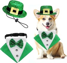 2 PCS St. Patrick's Day Costume Dog Bandana Collar and Pet Top Hat Small