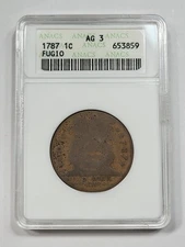 1787 FUGIO CENT ANACS AG 3 Original Full Chain Visible Old Holder *M34