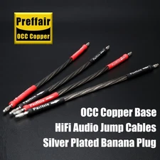 Preffair HI-END OCC Copper Silver Plated Jumper Cable W/ Banana/Spade Plugs NEW