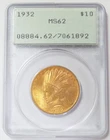 1932 GOLD USA $10 INDIAN HEAD GEN 1 HOLDER EAGLE PCGS MS 62 RATTLER