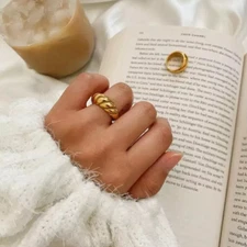 18k Gold Plated Twist Chunky Croissant Ring - Fashion Gold Dome Ring 