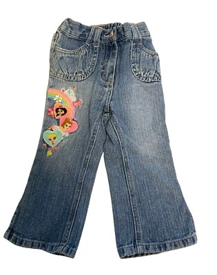 Vintage Y2K Disney Princess Girls Sz 2T Jeans Light Wash Embroidered Flare Leg R
