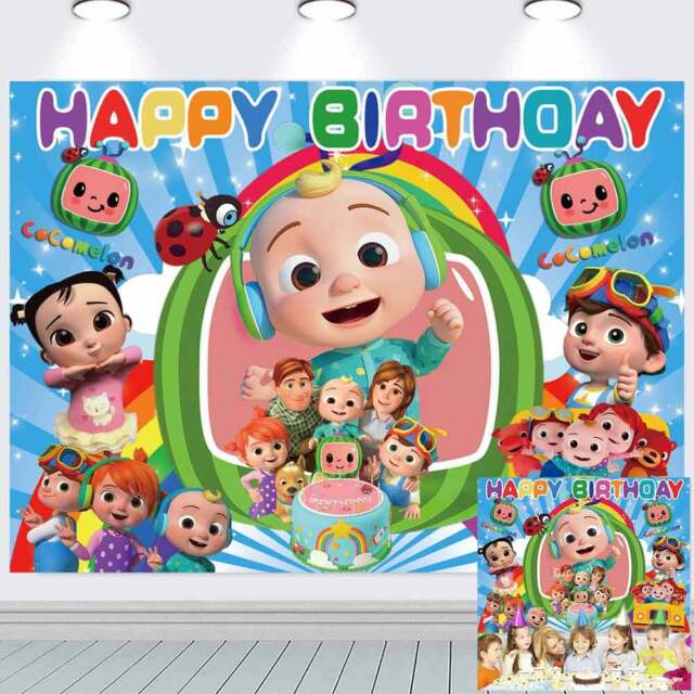 Cocomelon Happy Birthday Backdrop Banner Background Cartoon Party Decor 7x5ft