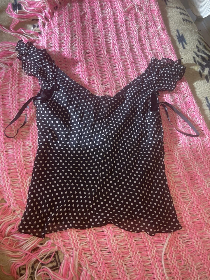 Blusa 100% SEDA Sin Mangas POLKA DOTTED de Anne Klein / Mujer’s Talla Pequeña/ 12p Foto 4 de 4