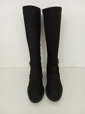 DUO Women's Knee High Boots Black Nubuck Leather Edith Zip Strap Detail New F1