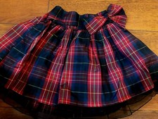 girls GAP KIDS FANCY CHRISTMAS SKIRT plaid red navy BOW long full nice SIZE 4/5