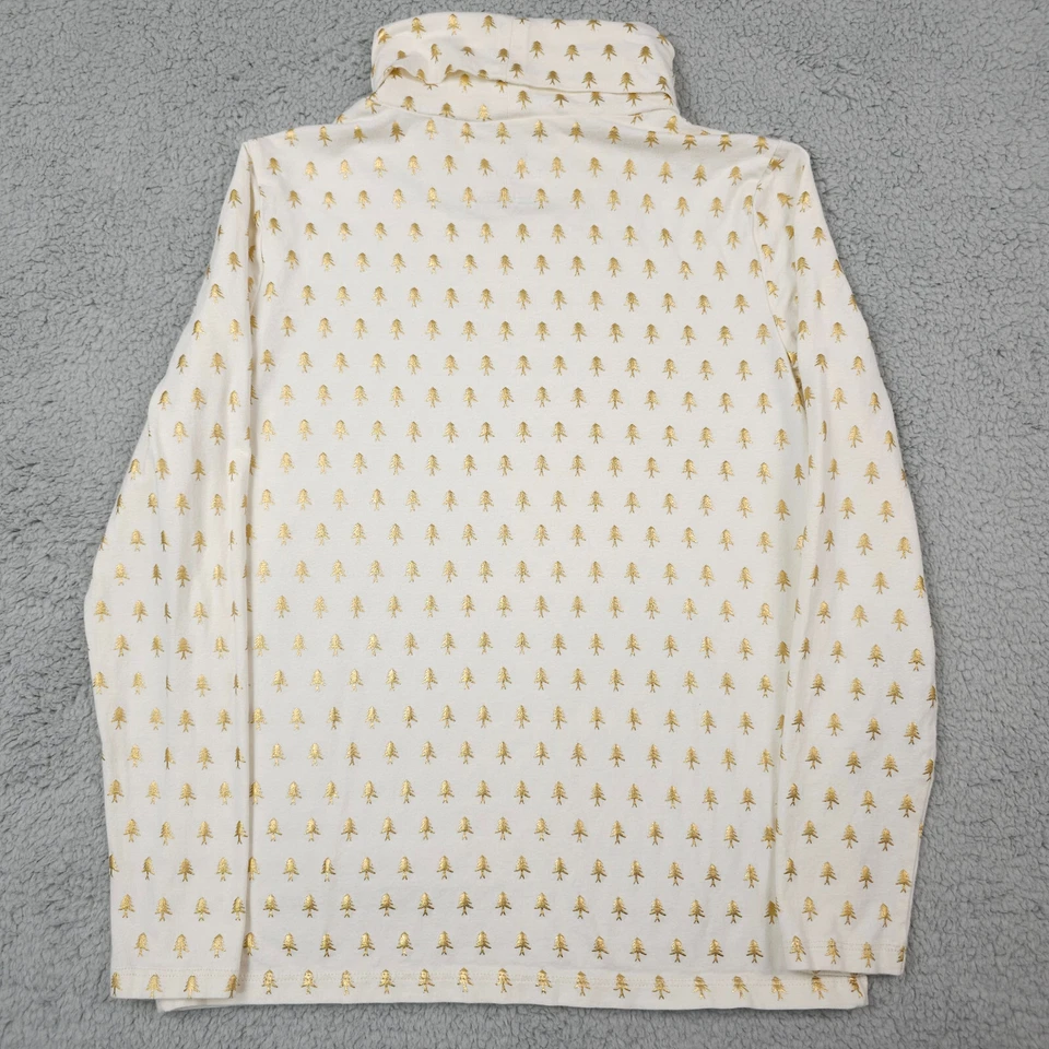 Talbots Shirt Womens P Petite Cream Gold Metallic Tree Turtleneck Tee Christmas - Image 3 of 4