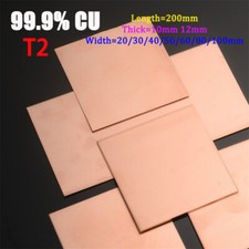 T2 Red Copper Flat Plate Sheet 99.9% CU Metal Foil Sheet Thick 10~12mm L= 200mm