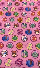 JoAnn Fabrics Girl Scout JUNIOR Flannel Badges Pink Multicolor 41”x41”