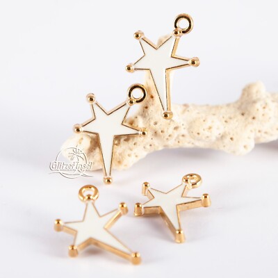 4x Schmuck Anhänger Stern Sternchen Emaille Weiß Gold SET GlitzerInsel 00975k