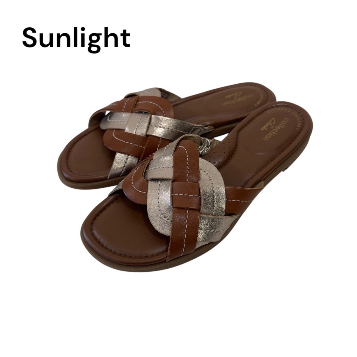 Clarks Collection Women SZ Brown Rosegold Woven Slide