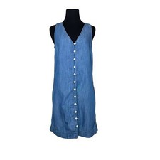 Madewell blue chambray v neck sleeveless buttoned mini dress size XXS