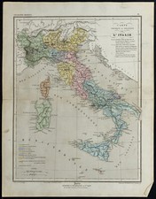 1857 - Carte physique et politique de l'Italie - Par Périgot - Authentique