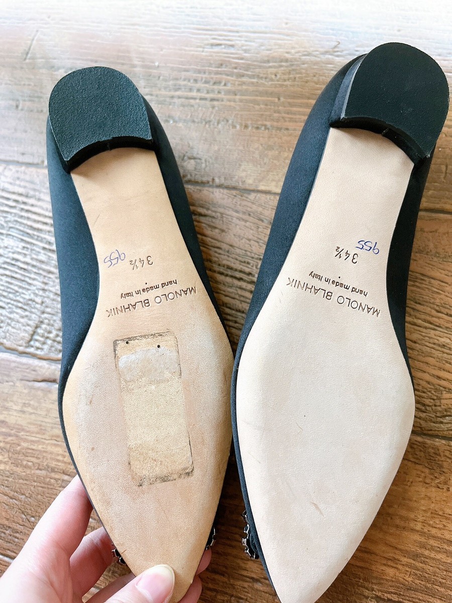 Authentic Manolo Blahnik Hangisi Black Satin Crystal Jewel Buckle