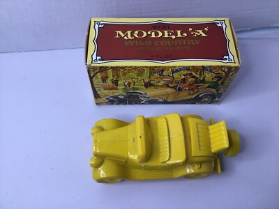 Vintage Avon Yellow Model A Wild Country After Shave Empty Bottle in Box