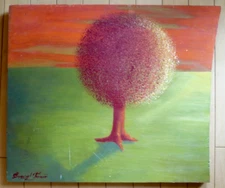 ESQUIVEL TOSCANO, LISTED CA CALIFORNIA MODERN OIL SURREAL LANDSCAPE ORANGE GREEN