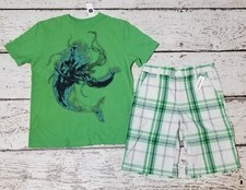 OLD NAVY 10 Boys Green Octopus Whale Tee Shirt  Plaid Shorts - NEW DC-TT20