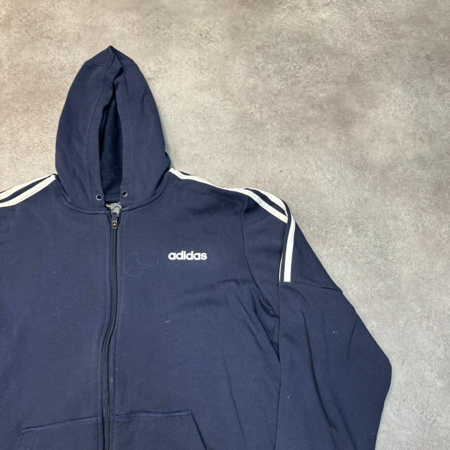 Adidas Hoodie Mens Y2K Full Zip Vintage Striped Sweatshirt, Blue, Large image 2