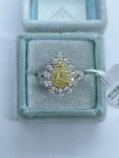 2Ct Pear Cut Yellow Citrine Simulated Halo Engagement Ring 14K White Gold Plated