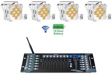 4 Rockville BEST PAR 60 White Rechargeable Wash Lights w/Wireless DMX Controller