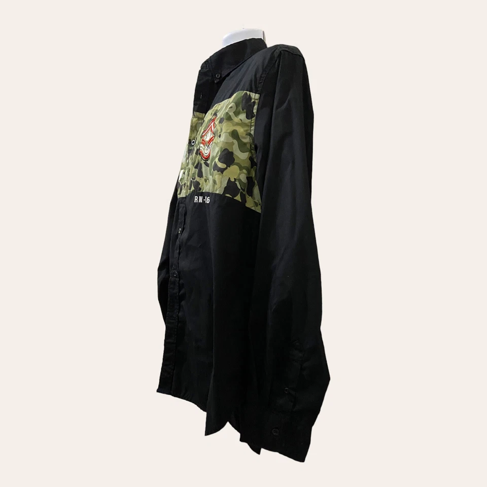 Rocawear Classics Mens Casual Black ButtonDown Big Tall XXL Hip Hop Camo Patch - Image 2 of 4