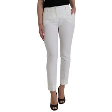 DOLCE & GABBANA Pants White Wool Mid Waist Tapered Trouser IT38/US4/XS 900usd