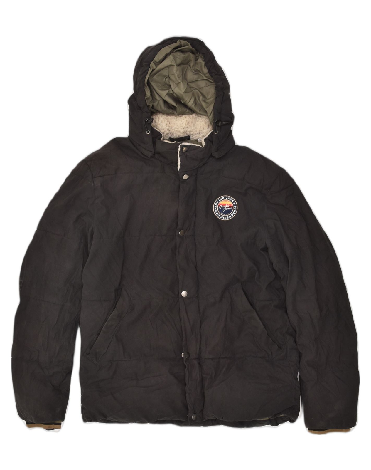 JACK & JONES Mens Hooded Padded Jacket UK 44 2XL Black Polyester AB10